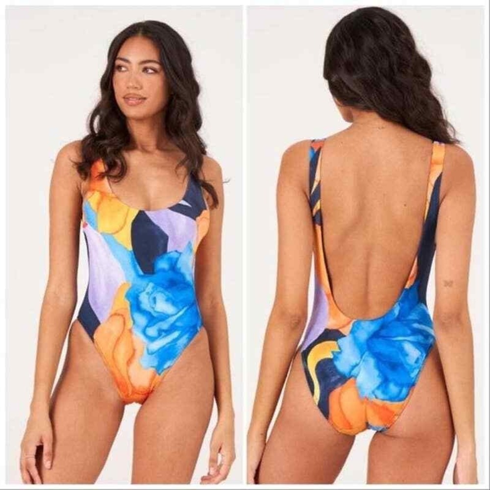 Onzie Tropic Glow High Leg Open Back One Piece Swimsuit Size S/M NWT